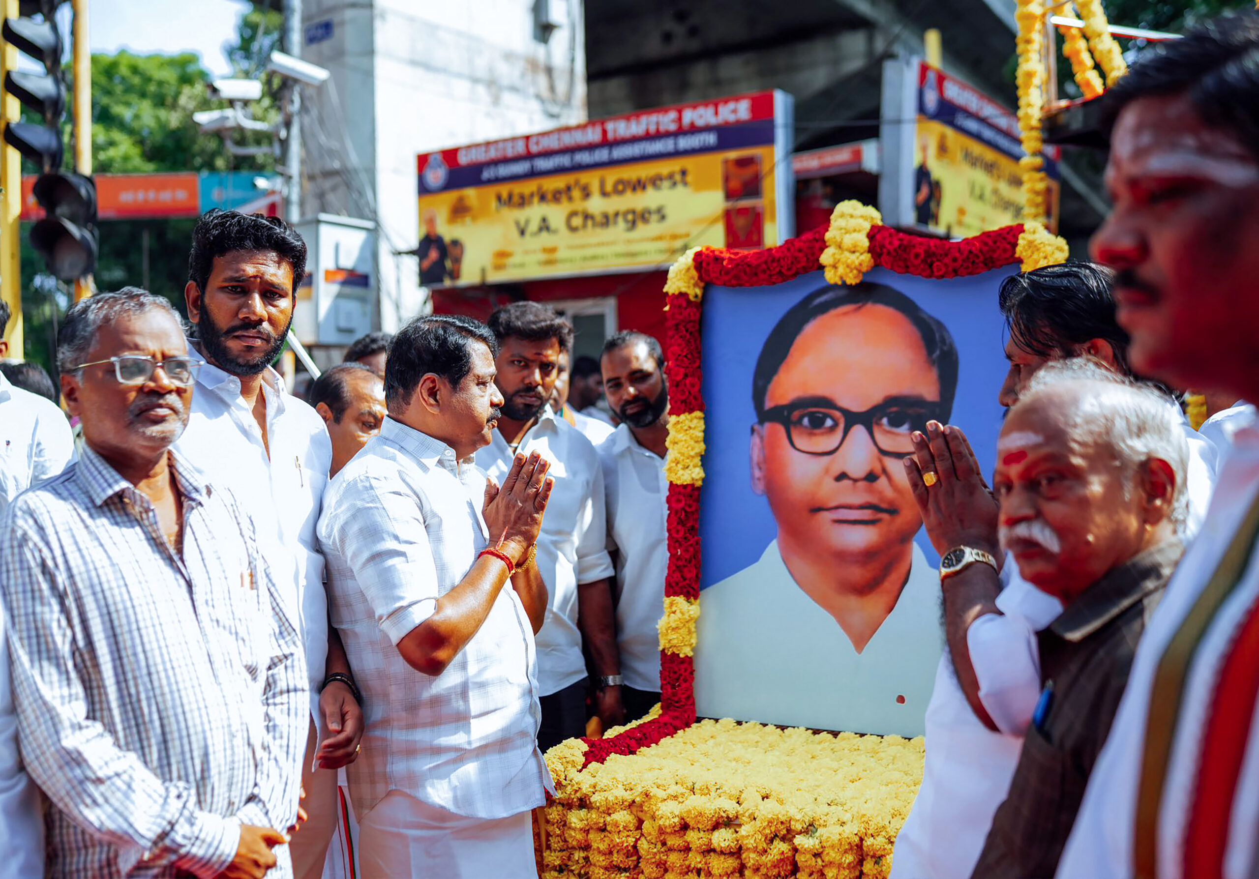 Chennai: Tamil Nadu BJP President Nainar Nagendran pays tribute to freedom fighter Ramasamy Padayachi on his birth anniversary, in Chennai, Tamil Nadu, on Wednesday, September 16, 2026. (Photo: IANS/X/@NainarBJP)