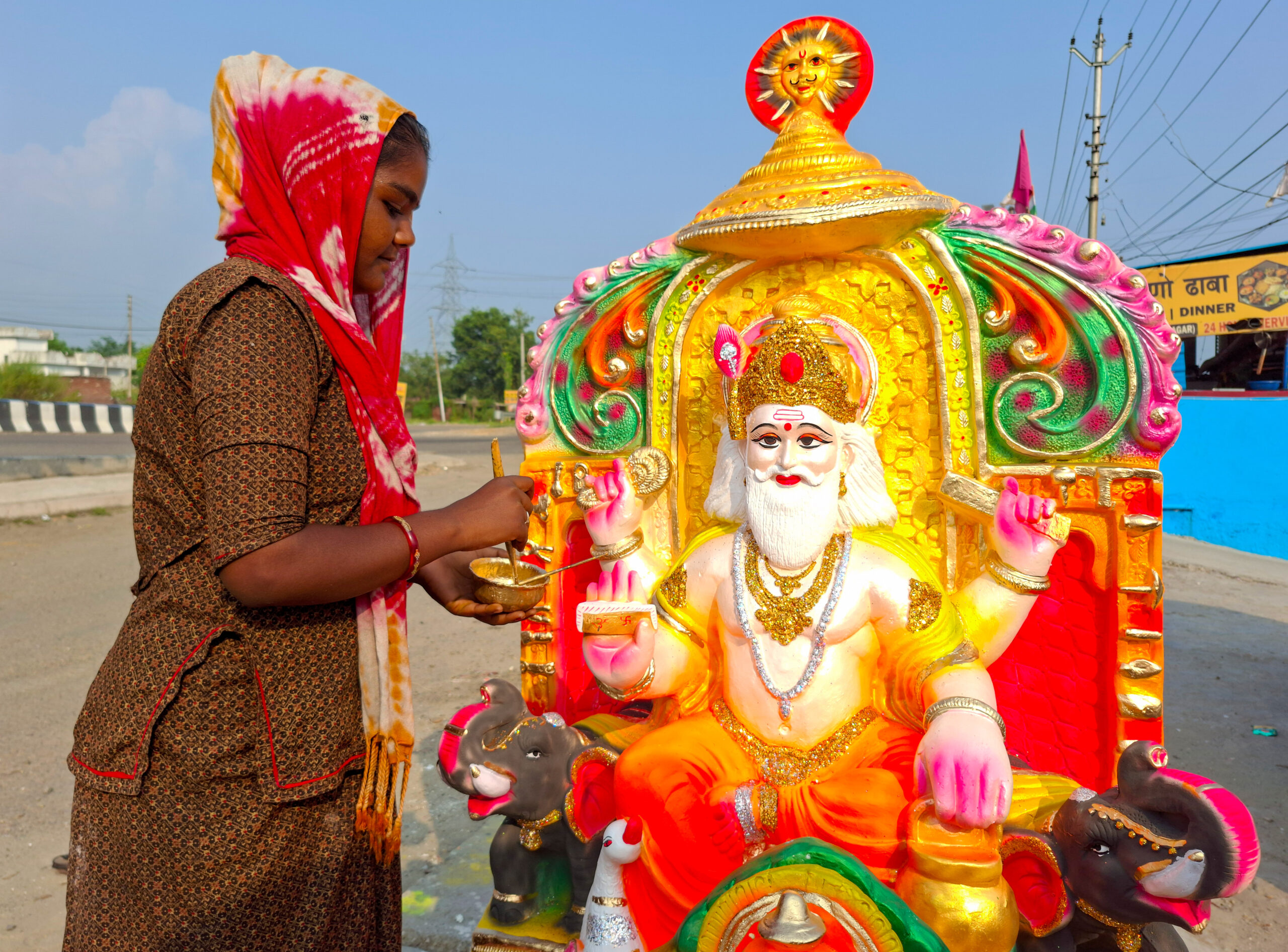 Samba: An artist gives finishing touches to idols of Lord Vishwakarma ahead of Vishwakarma Puja, in Samba district of Jammu and Kashmir, on Wednesday, September 16, 2026. (Photo: IANS)
