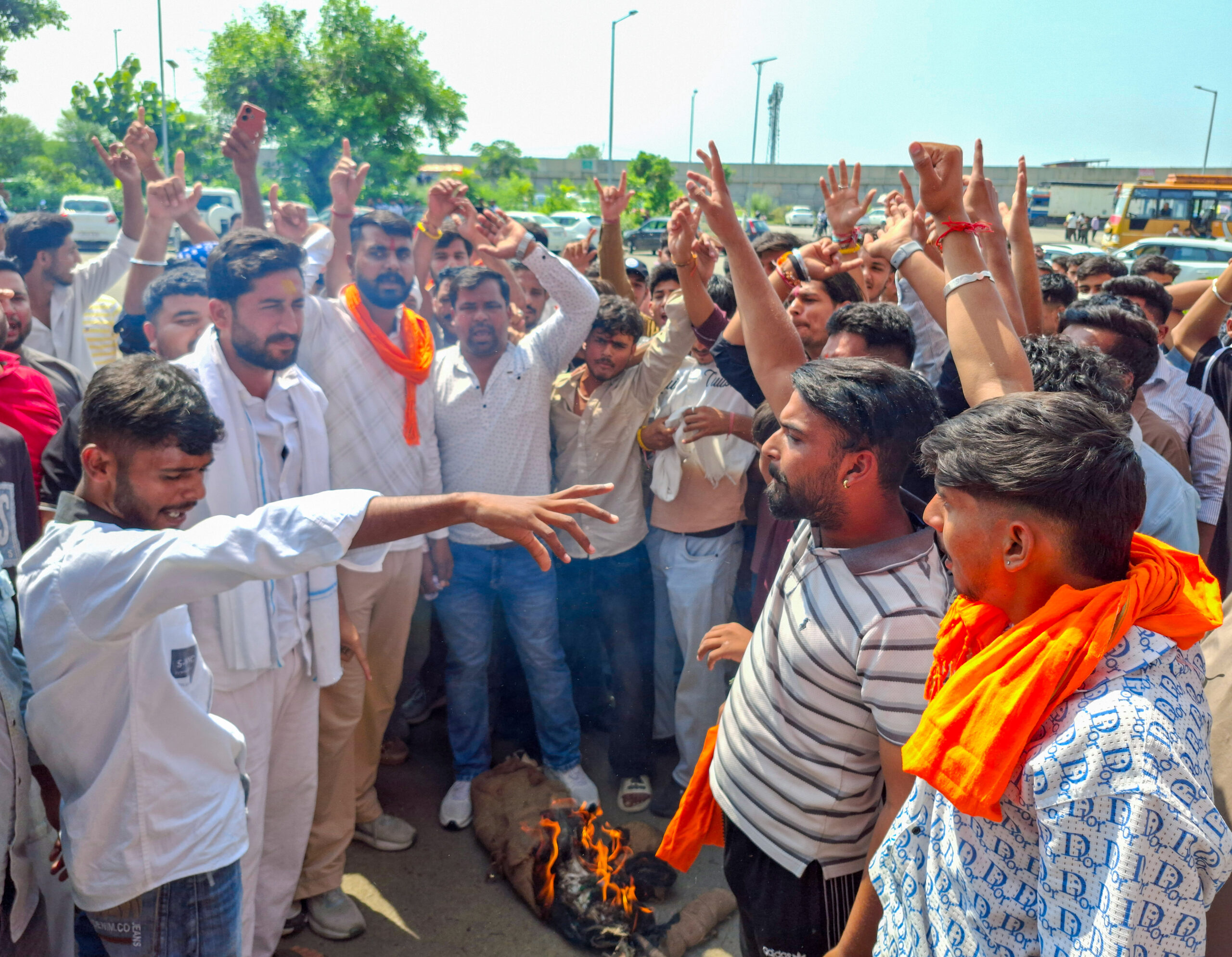 Jammu: Youth stage a protest outside AIIMS Vijaypur to press for their demands, in Samba district, Jammu and Kashmir, on Wednesday, September 16, 2026. (Photo: IANS)