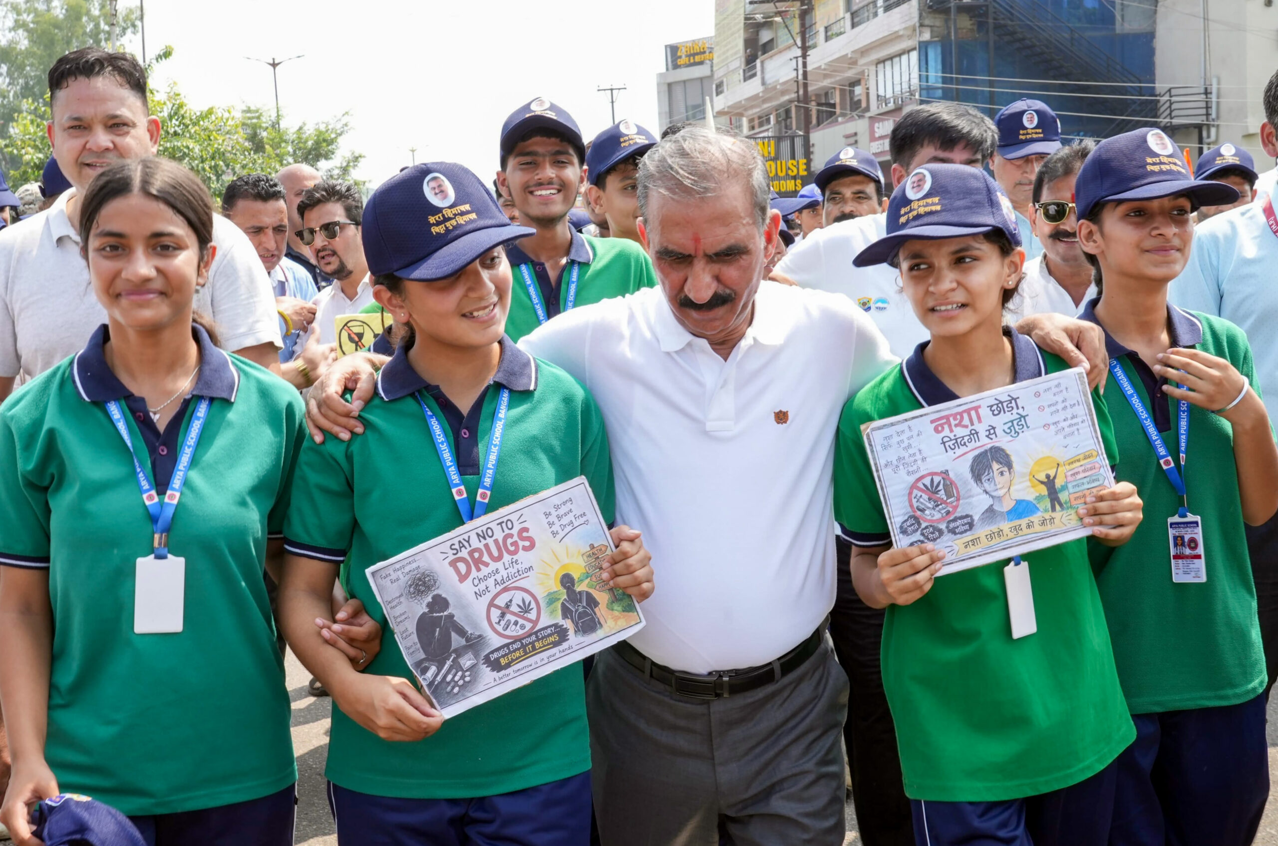 Una: Himachal Pradesh Chief Minister Sukhvinder Singh Sukhu with school students during a march as part of the second phase of an anti-drug campaign in Una district of Himachal Pradesh on Wednesday, September 16, 2026. (Photo: IANS/X/@SukhuSukhvinder)