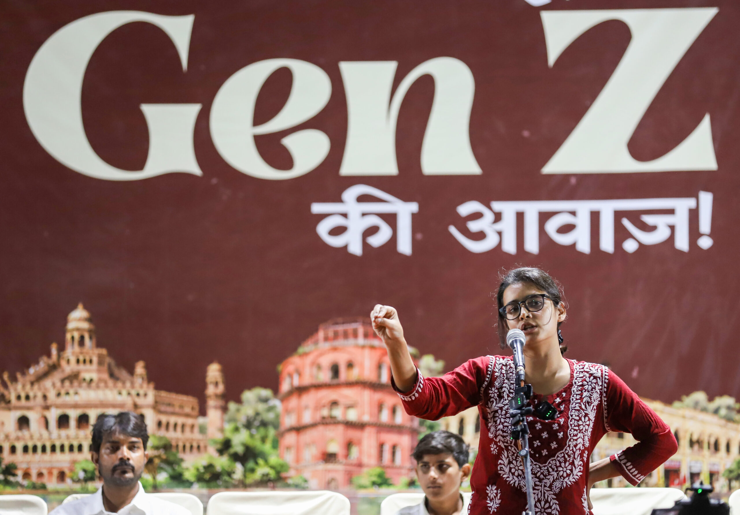Lucknow: AISA National President Neha Bora speaks during the Lucknow Mein Gunjegi Gen-Z Ki Awaaz event at Gandhi Auditorium in Lucknow, Wednesday, September 16, 2026. (Photo: IANS)
