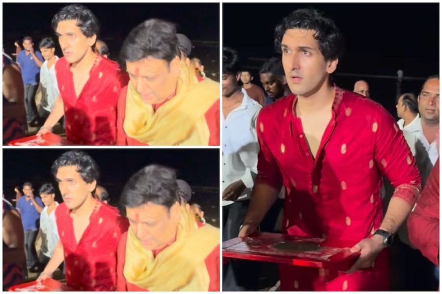 Govinda Braves Mumbai Rains With Son Yashvardhan Ahuja For Emotional Ganpati Visarjan Govinda Braves Mumbai Rains With Son Yashvardhan Ahuja For Emotional Ganpati Visarjan