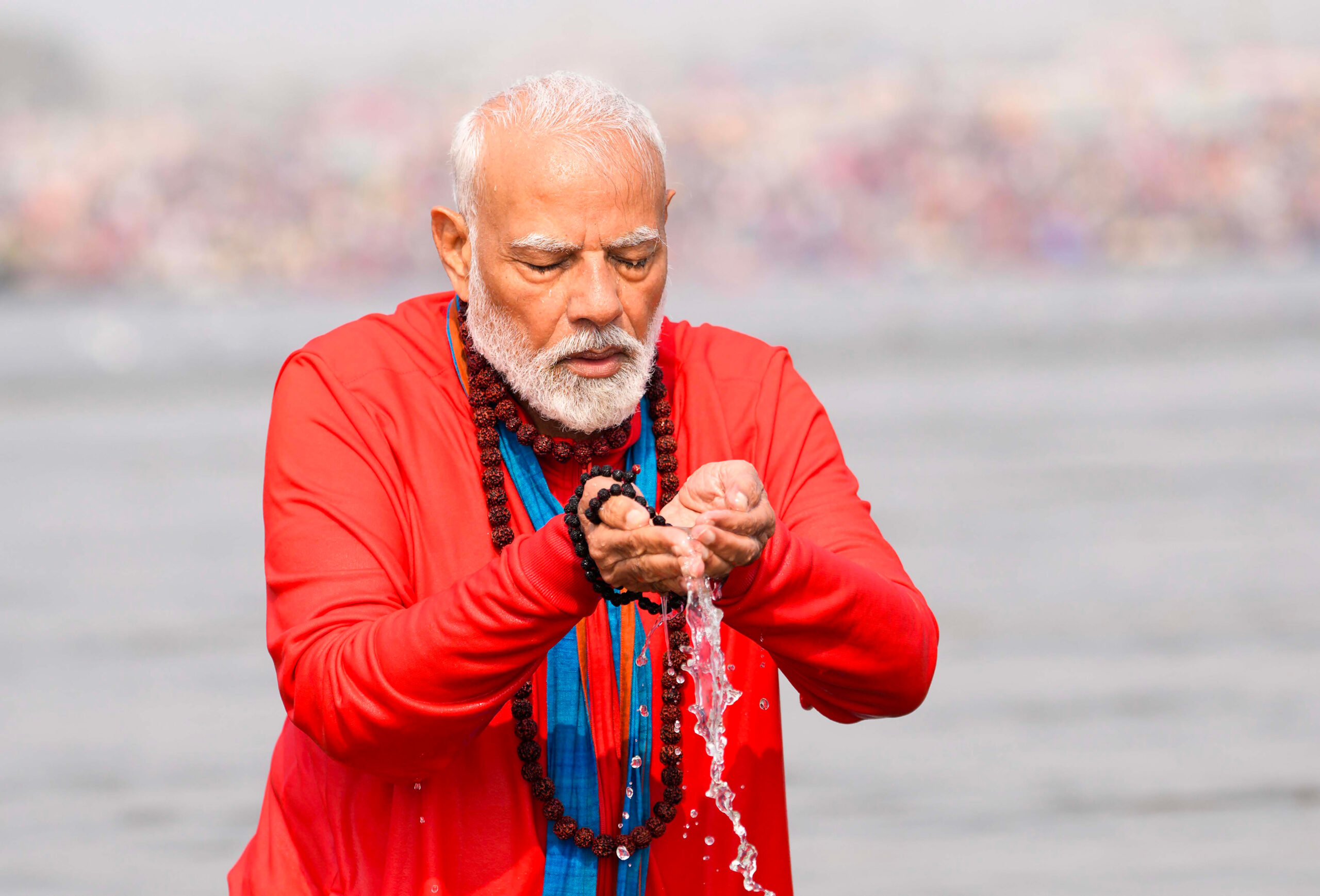 New Delhi: (File Photo) PM Modi takes a holy dip at Triveni Sangam during Maha Kumbh 2025 in Prayagraj, Uttar Pradesh. The image was shared by Prime Minister Narendra Modi as part of PM Modis Journey Through 2025 in Pictures on the Namo App. (Photo: IANS/PMO)