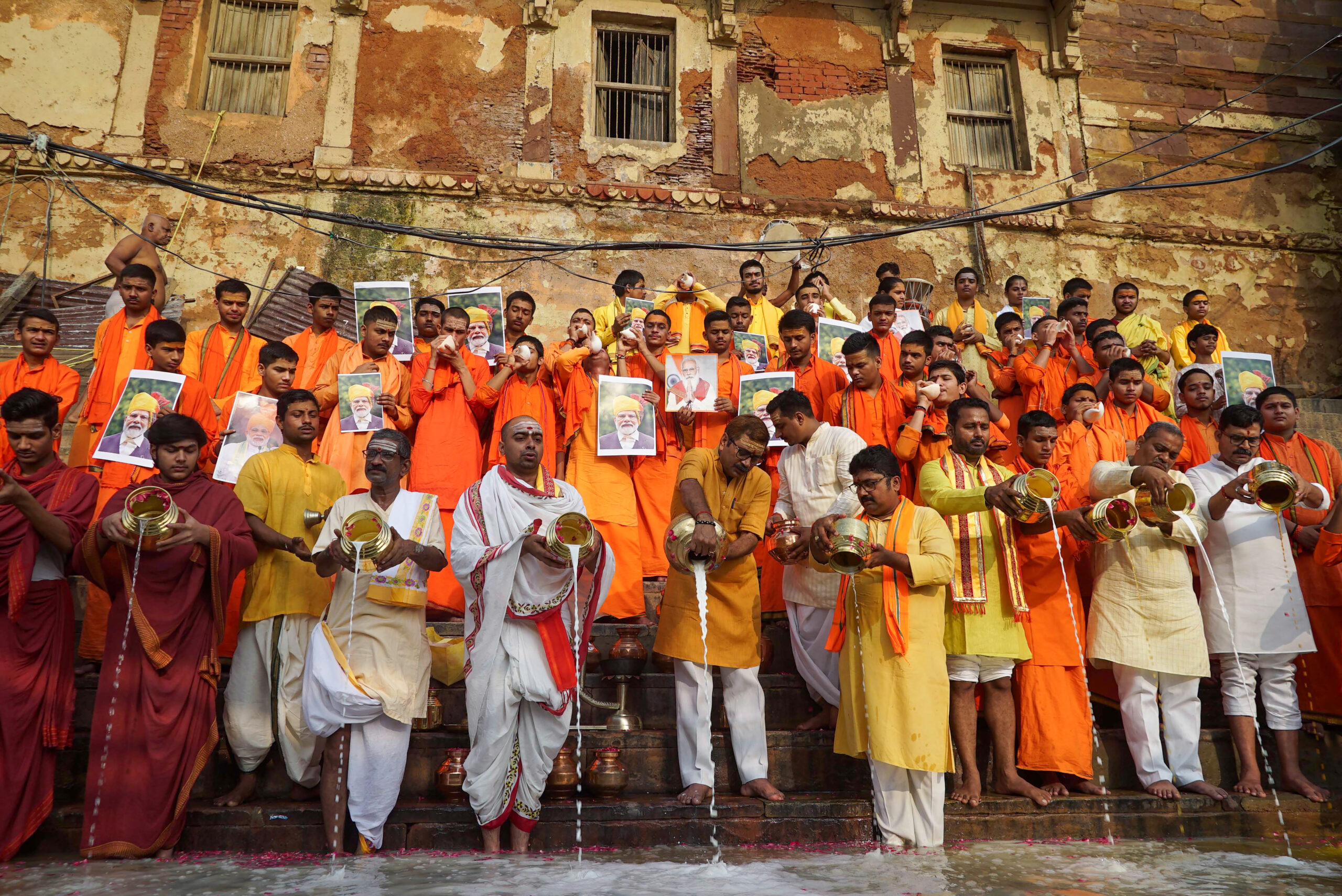 Varanasi: Batuks perform Ganga Puja on PM Modi's birthday #Gallery Varanasi: Batuks perform Ganga Puja on PM Modi's birthday #Gallery