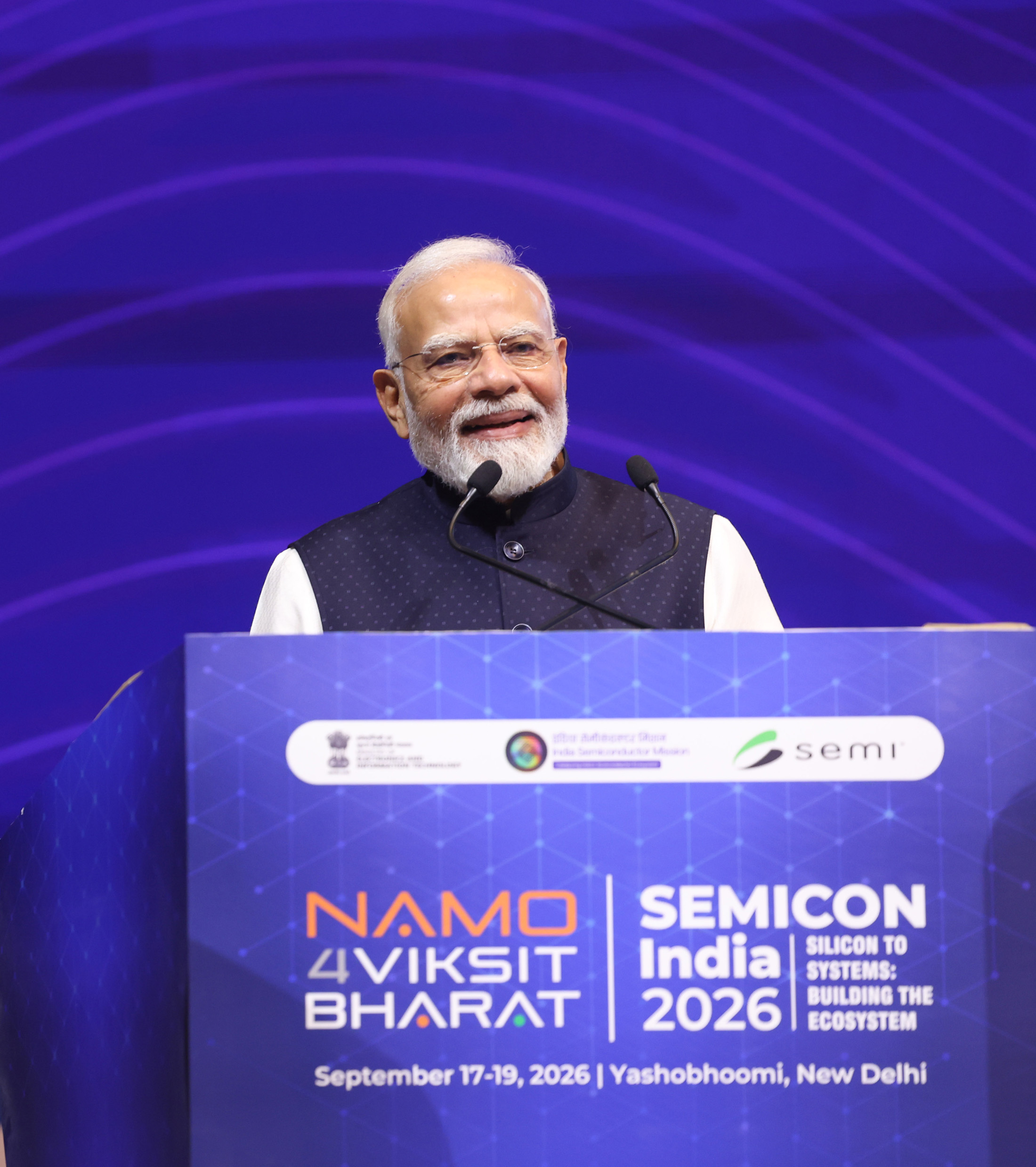 PM addressing at the inauguration of SEMICON India 2026, in New Delhi on September 17, 2026.