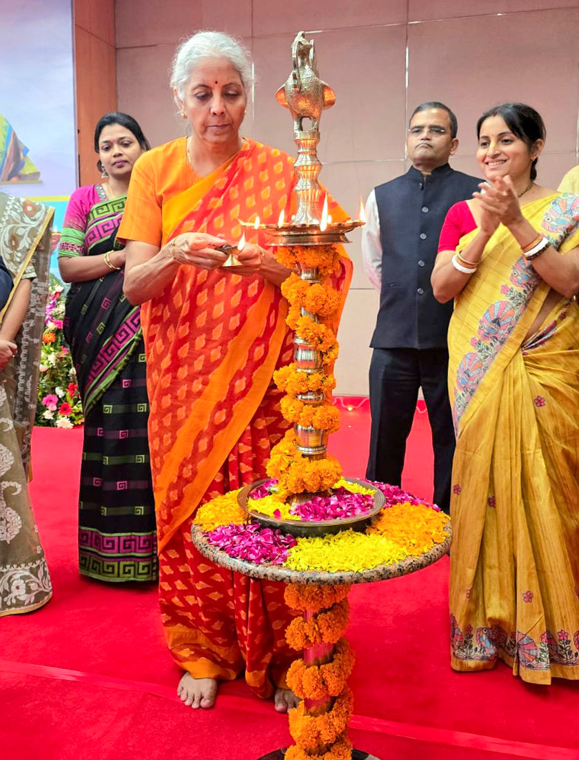 New Delhi: Union Minister for Finance and Corporate Affairs Nirmala Sitharaman lights a ceremonial lamp during an interaction with beneficiaries of the PM MUDRA Yojana as part of the ‘Seva Sankalp Abhiyan’ in New Delhi on Thursday, September 17, 2026. (Photo: IANS/X/@nsitharamanoffc)