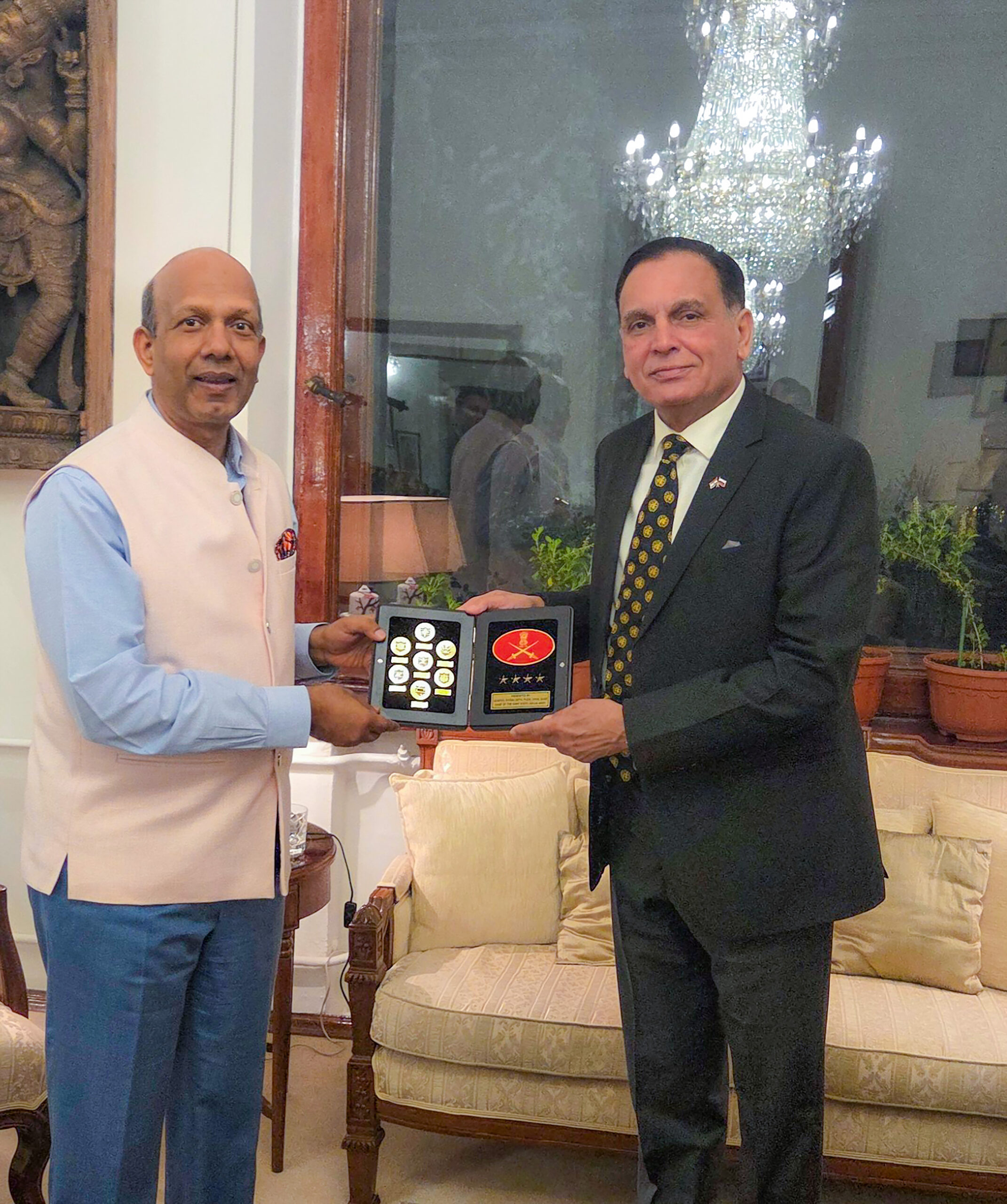 Moscow: Chief of Army Staff General Dhiraj Seth meets Ambassador of India to Russia Vinay Kumar during his official visit to Russia, in Moscow, Russia. (Photo: IANS/X/@adgpi)