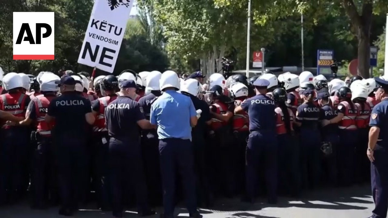 Albania police hold back crowd protesting a resort linked to Jared Kushner (Video)