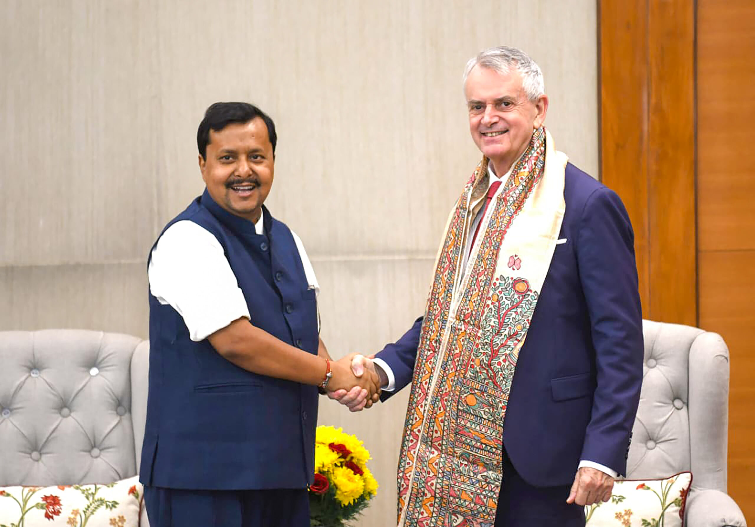 New Delhi: Bharatiya Janata Party National President Nitin Nabin meets Canadian High Commissioner to India Christopher Cooter at the BJP headquarters in New Delhi on Saturday, September 19, 2026. (Photo: IANS/X/@NitinNabin)