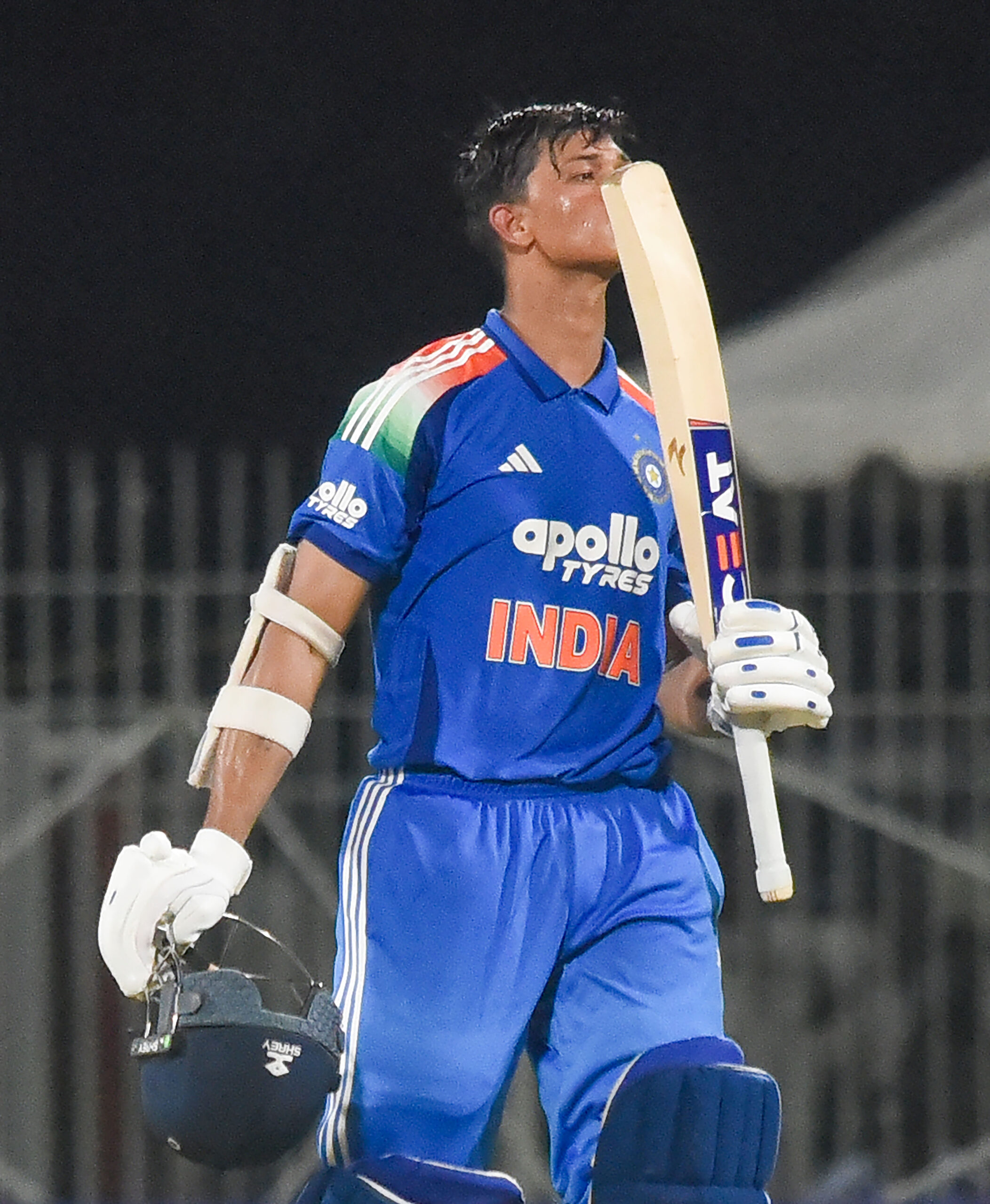 Chennai: India's Yashasvi Jaiswal celebrates after scoring a century during the third and final ODI match between India and Afghanistan at the M.A. Chidambaram Stadium in Chepauk, Chennai, on Saturday, June 20, 2026. (Photo: IANS)