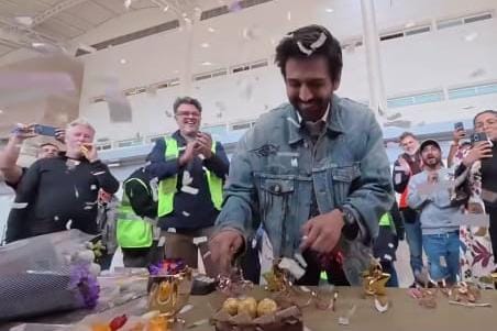 Kartik Aaryan celebrates National Award Win with 'Captain India' team during London shoot