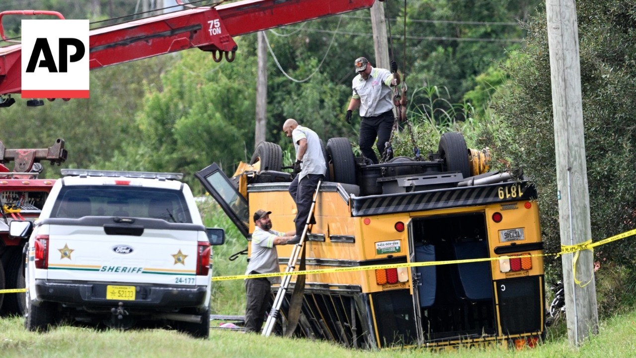2 dead, including a student, after Florida school bus flips over in crash (Video)