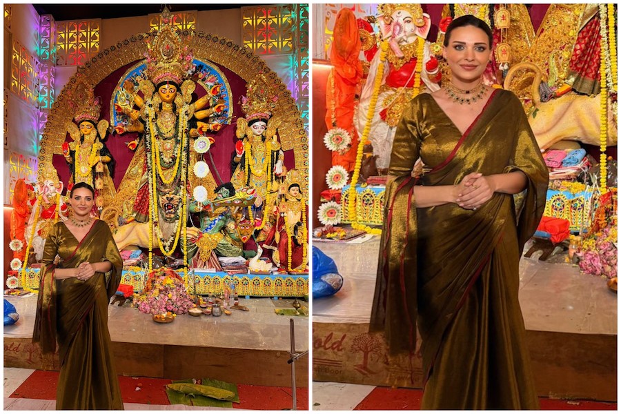 Himanshi Khurana Turns Heads With Her Traditional Saree Look on Shubh Navami