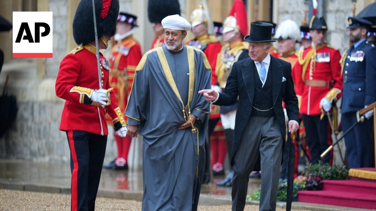King Charles III welcomes Sultan Haitham bin Tarik of Oman to Windsor Castle (Video)