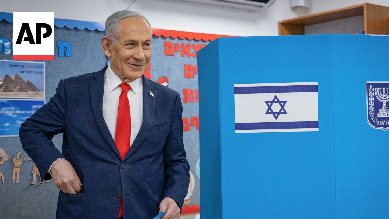 Netanyahu votes in Israel election that will decide his future as prime minister (Video)